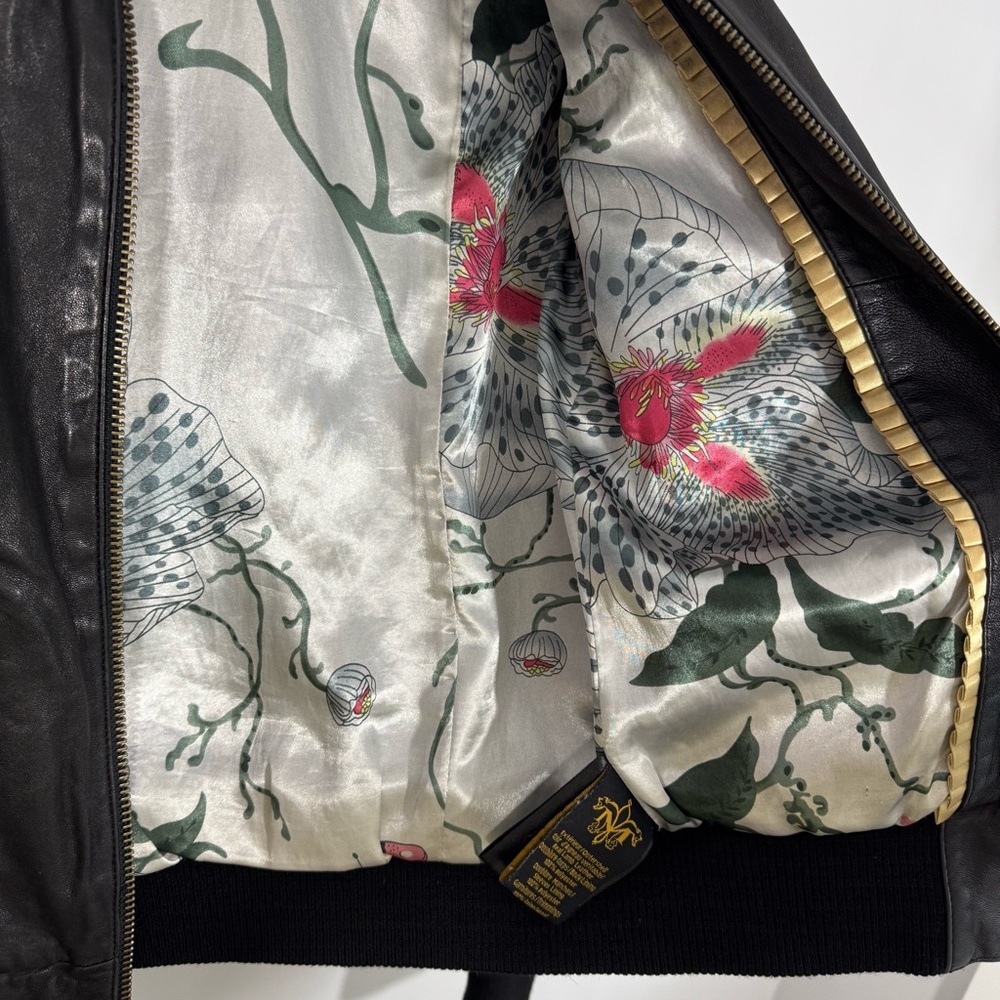 Mackage Dark Leather Jacket with Ribbed Details - Picture 8 of 16